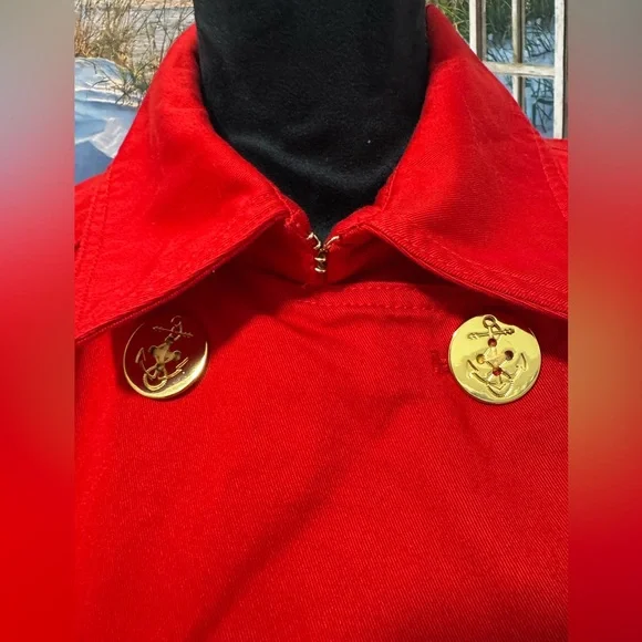 Ralph Lauren Women’s red cotton nautical jacket coat gold buttons preppy petit L - Picture 6 of 7